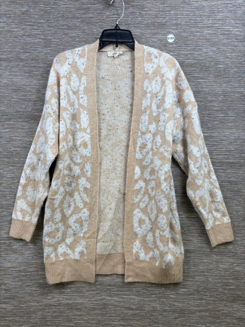 Entro Open Front Cardigan Sweater Cheetah Print Womens Size S Beige Super Soft